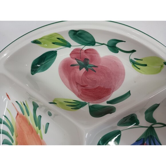 Vintage 3 Chamber Pizzato Divided Vegetable Dish Hand Painted - Picture 4 of 7